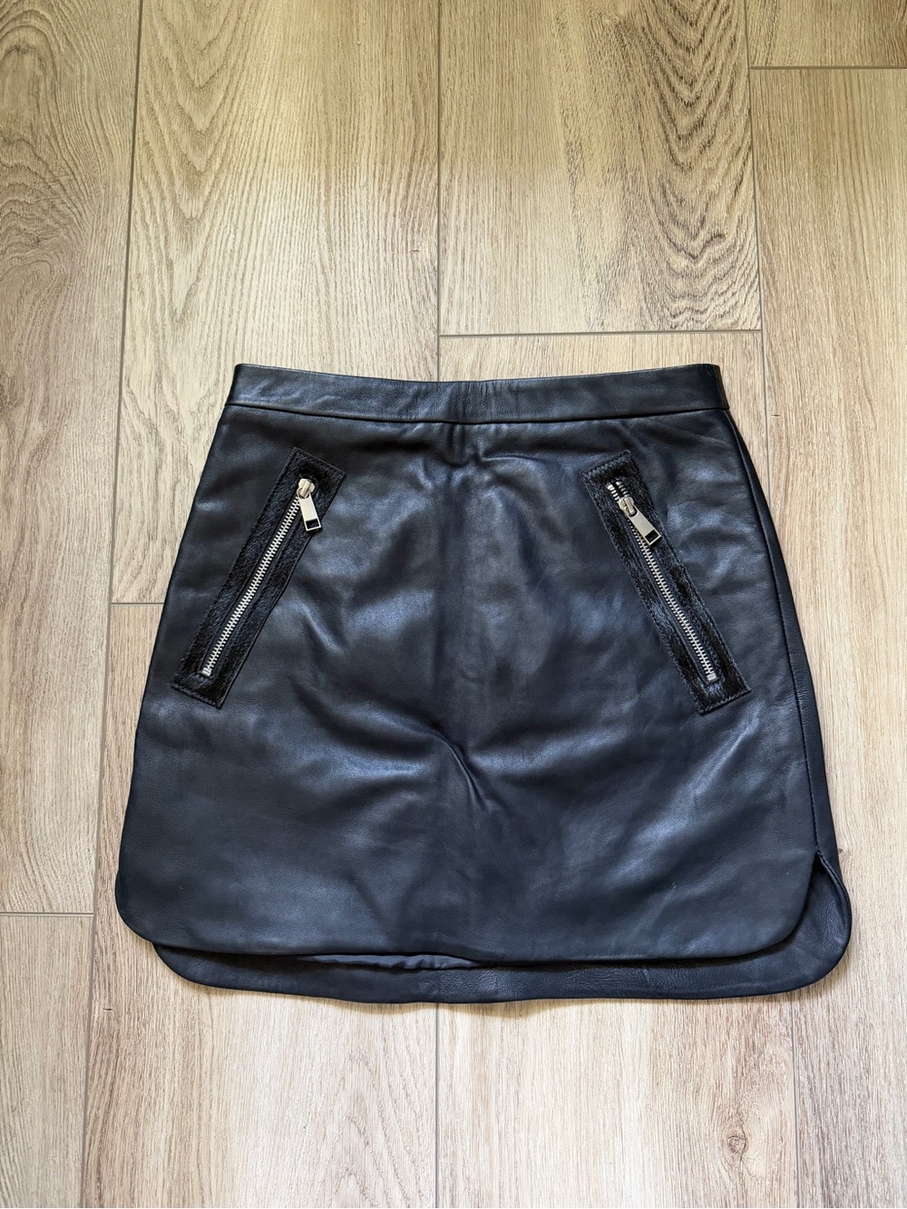 Topshop Black Leather Mini Skirt with Zip Details